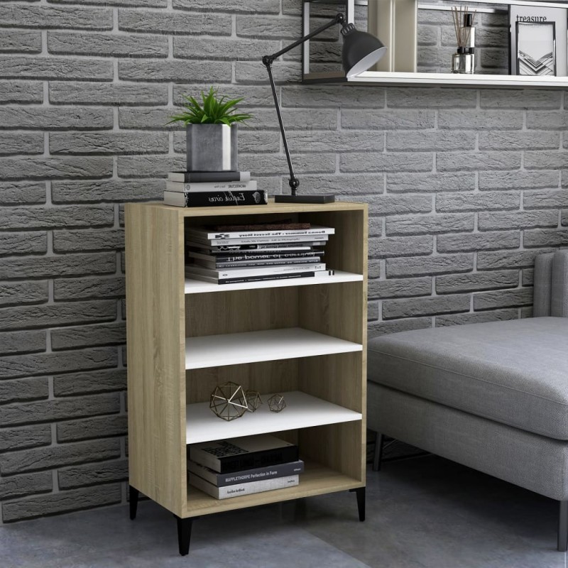 vidaXL Aparador madera contrachapada blanco y roble Sonoma 57x35x90 cm vidaXL Aparador madera contrachapada blanco y roble Sonoma 57x35x90 cm