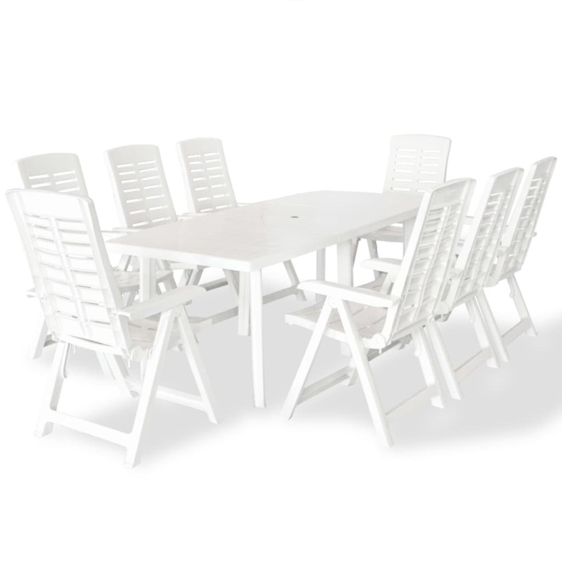vidaXL Juego de comedor de jardín 9 piezas plástico blanco vidaXL Juego de comedor de jardín 9 piezas plástico blanco