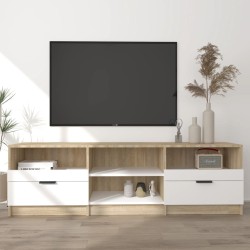 vidaXL Mueble de TV madera contrachapada blanco y roble 150x33,5x45 cm
