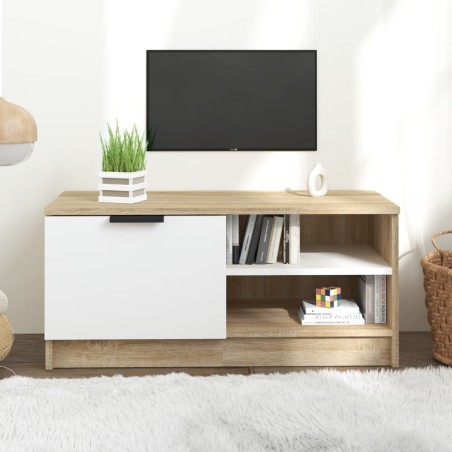 vidaXL Mueble de TV madera contrachapada blanco y roble 80x35x36,5 cm