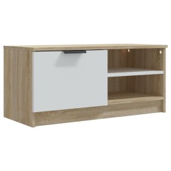 vidaXL Mueble de TV madera contrachapada blanco y roble 80x35x36,5 cm