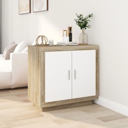 vidaXL Aparador madera contrachapada blanco y roble Sonoma 80x40x75 cm