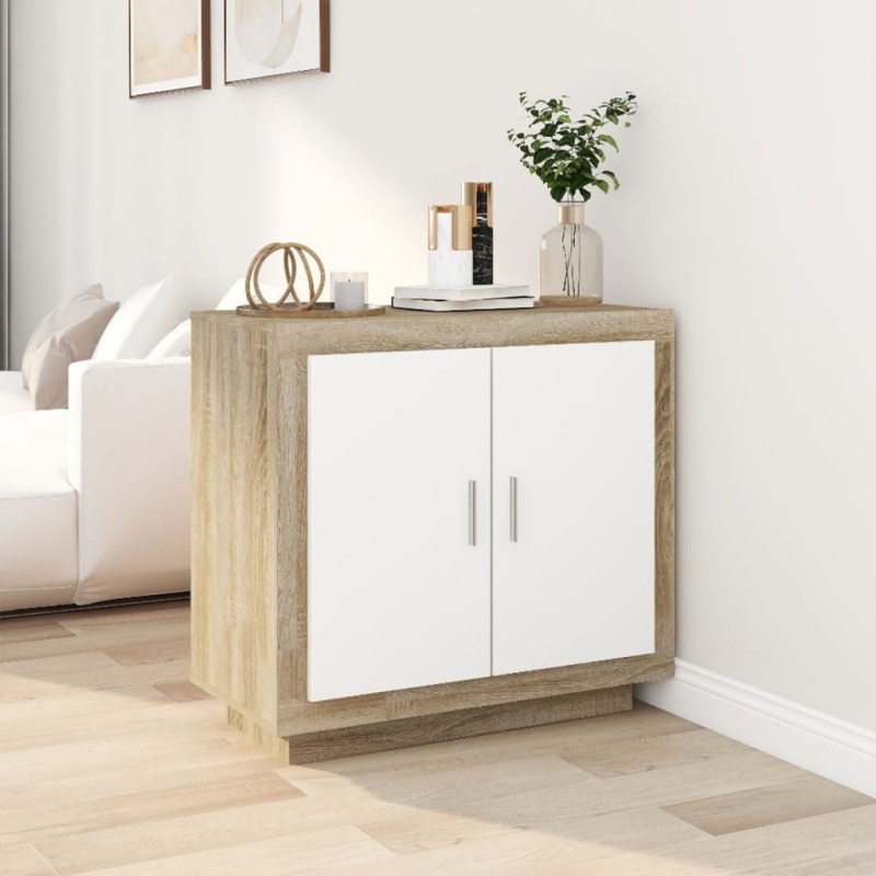 vidaXL Aparador madera contrachapada blanco y roble Sonoma 80x40x75 cm vidaXL Aparador madera contrachapada blanco y roble Sonoma 80x40x75 cm