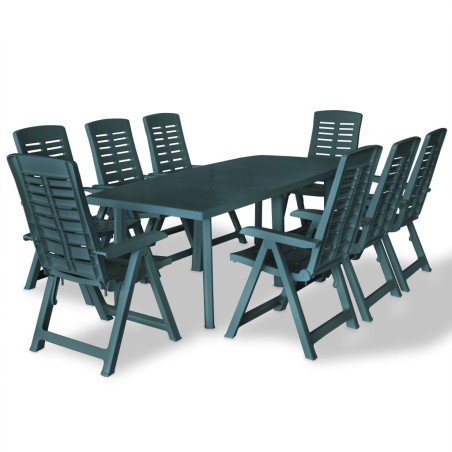 vidaXL Juego de comedor de jardín 9 piezas plástico verde