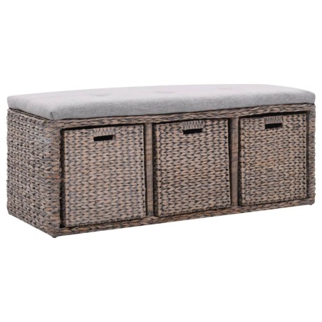 vidaXL Banco con 3 cestas hierba marina 105x40x42 cm gris