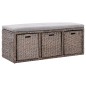 vidaXL Banco con 3 cestas hierba marina 105x40x42 cm gris vidaXL Banco con 3 cestas hierba marina 105x40x42 cm gris