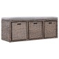 vidaXL Banco con 3 cestas hierba marina 105x40x42 cm gris vidaXL Banco con 3 cestas hierba marina 105x40x42 cm gris
