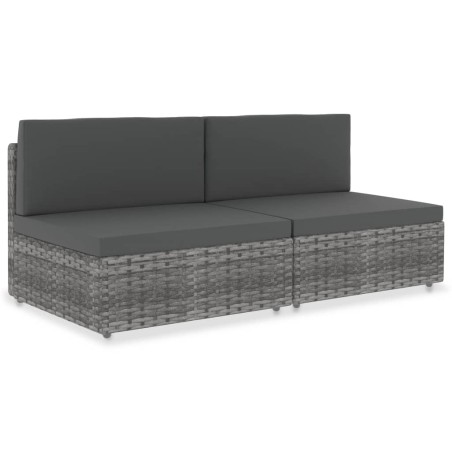 vidaXL Sofá seccional de 2 plazas de ratán sintético gris