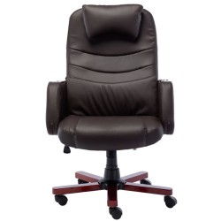 vidaXL Silla de oficina de cuero sintético marrón