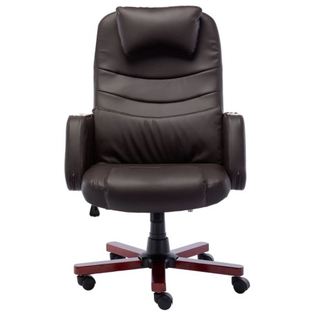 vidaXL Silla de oficina de cuero sintético marrón