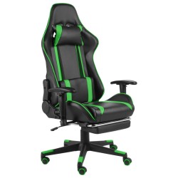 vidaXL Silla gaming giratoria con reposapiés PVC verde
