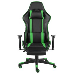 vidaXL Silla gaming giratoria con reposapiés PVC verde