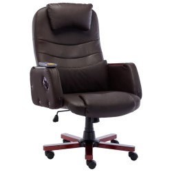 vidaXL Silla de oficina de masaje de cuero sintético marrón