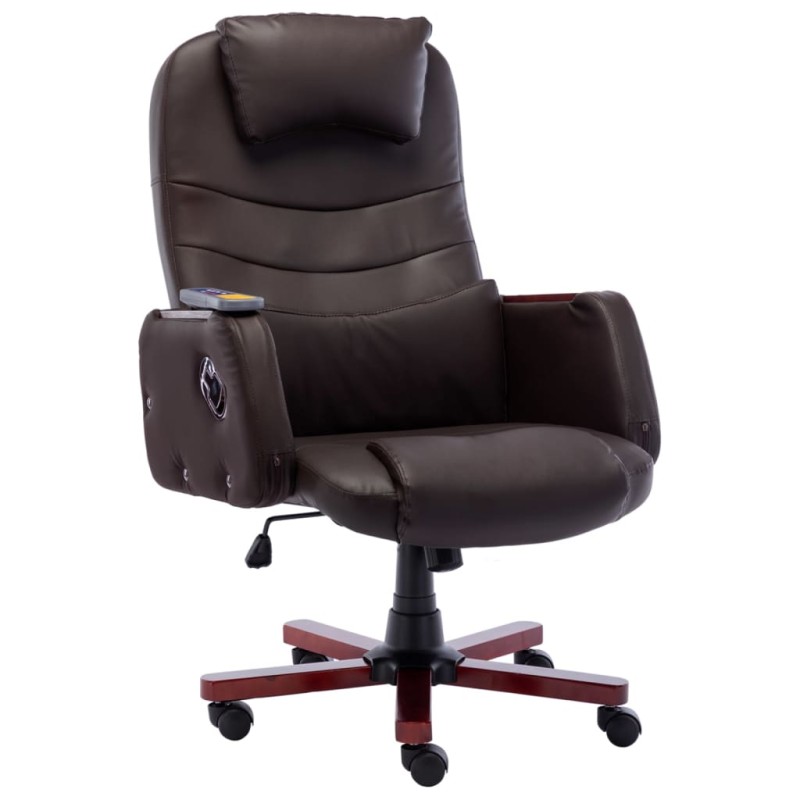 vidaXL Silla de oficina de masaje de cuero sintético marrón vidaXL Silla de oficina de masaje de cuero sintético marrón