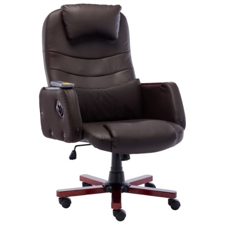vidaXL Silla de oficina de masaje de cuero sintético marrón