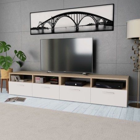 vidaXL Mueble de TV 2 pzs madera ingeniería roble y blanco 95x35x36 cm