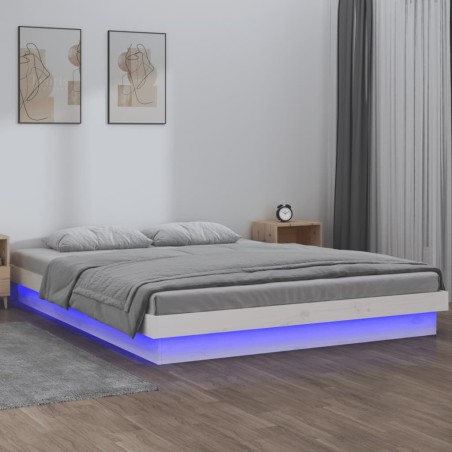 vidaXL Estructura de cama con LED madera maciza blanca 160x200 cm