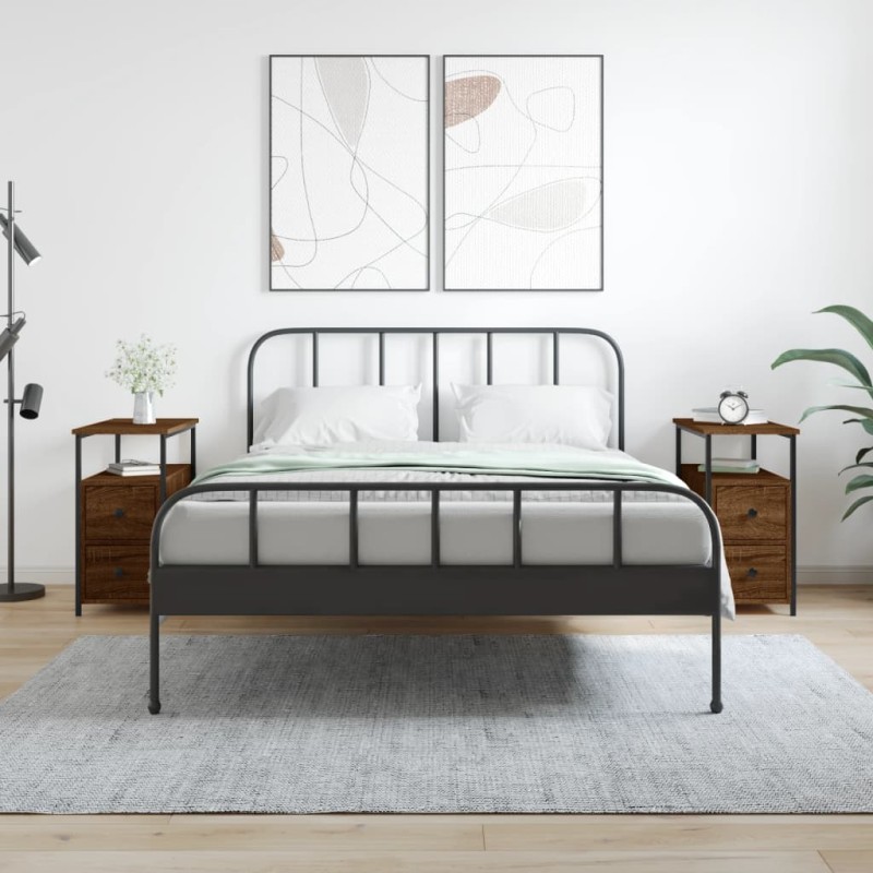 vidaXL Mesitas noche 2 uds madera ingeniería marrón roble 30x60x60 cm
