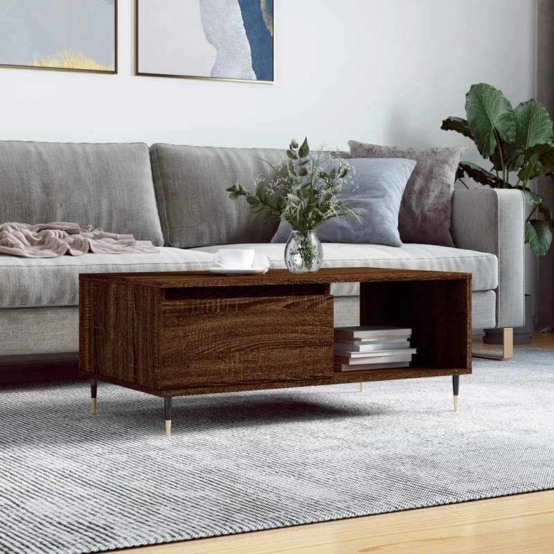 vidaXL Mesa de centro madera contrachapada marrón roble 90x50x36,5 cm vidaXL Mesa de centro madera contrachapada marrón roble 90x50x36,5 cm