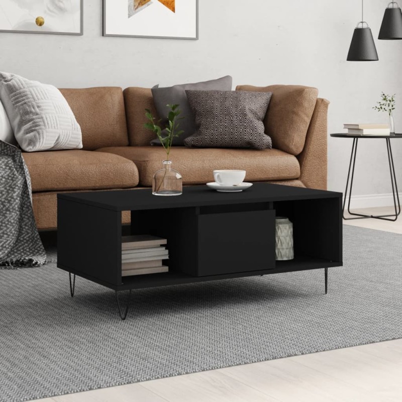 vidaXL Mesa de centro madera contrachapada negro 90x50x36,5 cm vidaXL Mesa de centro madera contrachapada negro 90x50x36,5 cm