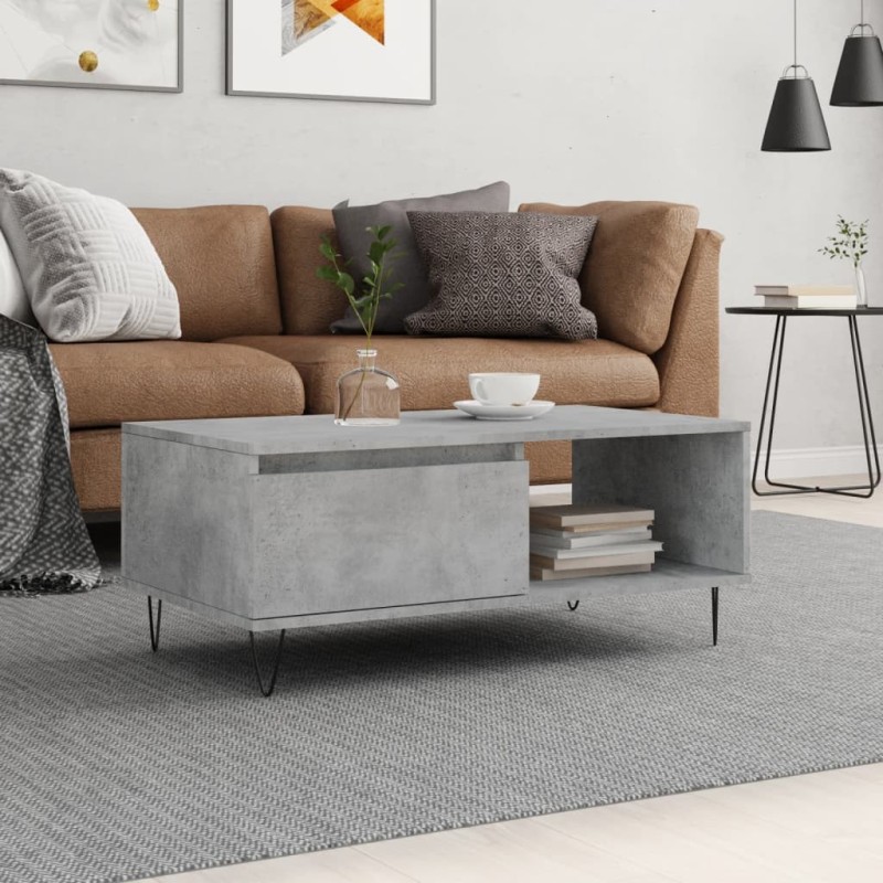 vidaXL Mesa de centro madera contrachapada gris hormigón 90x50x36,5 cm vidaXL Mesa de centro madera contrachapada gris hormigón 90x50x36,5 cm