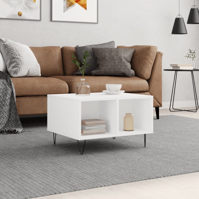 vidaXL Mesa de centro madera contrachapada blanco 60x50x36,5 cm