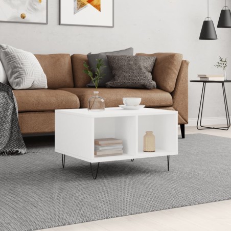 vidaXL Mesa de centro madera contrachapada blanco 60x50x36,5 cm