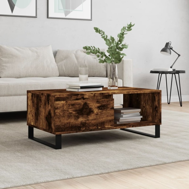 vidaXL Mesa de centro madera contrachapada roble ahumado 90x50x36,5 cm vidaXL Mesa de centro madera contrachapada roble ahumado 90x50x36,5 cm