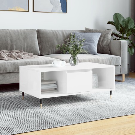 vidaXL Mesa de centro madera contrachapada blanco brillo 90x50x36,5 cm