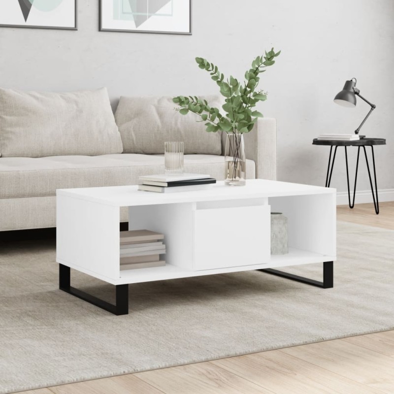 vidaXL Mesa de centro madera contrachapada blanco 90x50x36,5 cm vidaXL Mesa de centro madera contrachapada blanco 90x50x36,5 cm