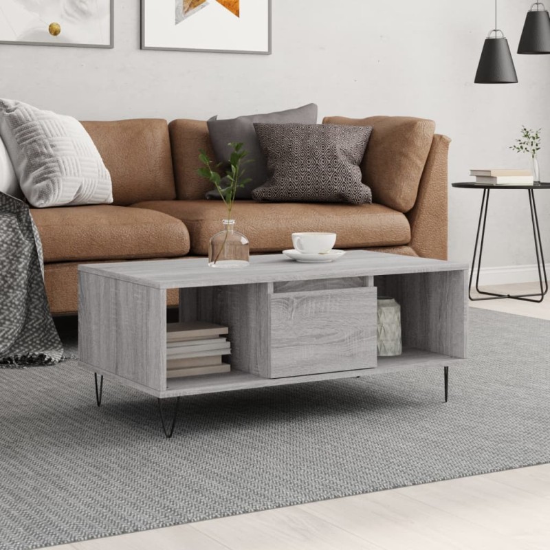 vidaXL Mesa de centro madera contrachapada gris Sonoma 90x50x36,5 cm vidaXL Mesa de centro madera contrachapada gris Sonoma 90x50x36,5 cm