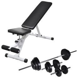 vidaXL Banco de ejercicios con juego de pesas y mancuernas 30,5 kg 