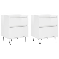 vidaXL Mesitas noche 2 uds madera ingeniería blanco brillo 40x35x50 cm