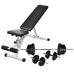 vidaXL Banco de ejercicios con juego de pesas y mancuernas 60,5 kg