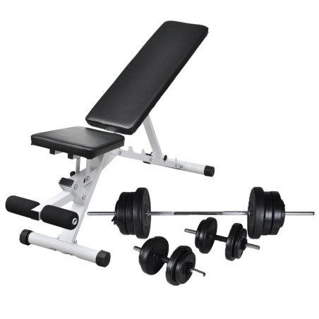 vidaXL Banco de ejercicios con juego de pesas y mancuernas 60,5 kg
