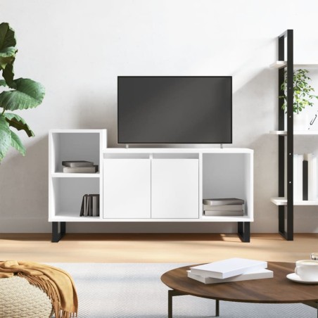 vidaXL Mueble de TV madera contrachapada blanco brillo 100x35x55 cm