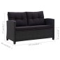 vidaXL Sofá de jardín 2 plazas y cojines ratán sintético negro 124 cm vidaXL Sofá de jardín 2 plazas y cojines ratán sintético negro 124 cm