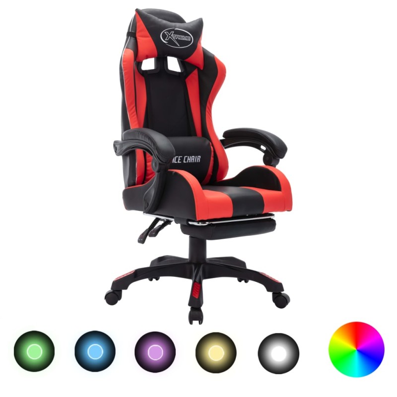 vidaXL Silla gaming con luces LED RGB cuero sintético rojo y negro