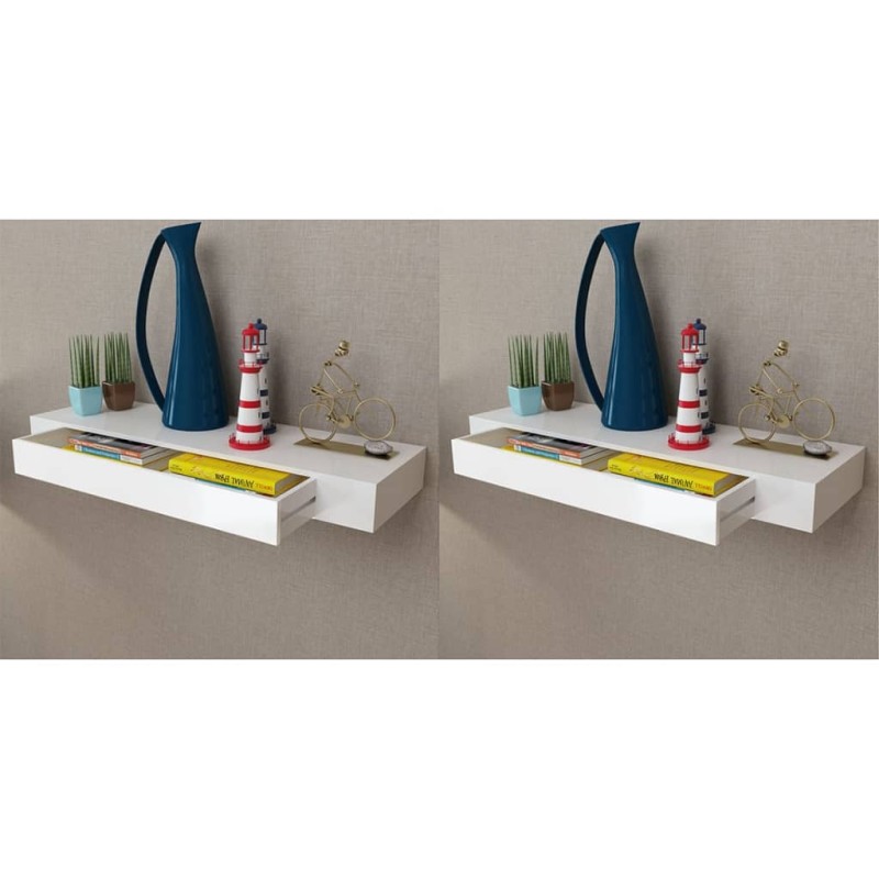 vidaXL Estantes de pared flotantes con cajones 2 uds blanco 80 cm vidaXL Estantes de pared flotantes con cajones 2 uds blanco 80 cm
