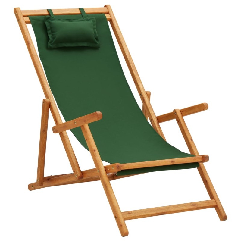 vidaXL Silla de playa plegable madera maciza de eucalipto y tela verde vidaXL Silla de playa plegable madera maciza de eucalipto y tela verde