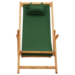 vidaXL Silla de playa plegable madera maciza de eucalipto y tela verde