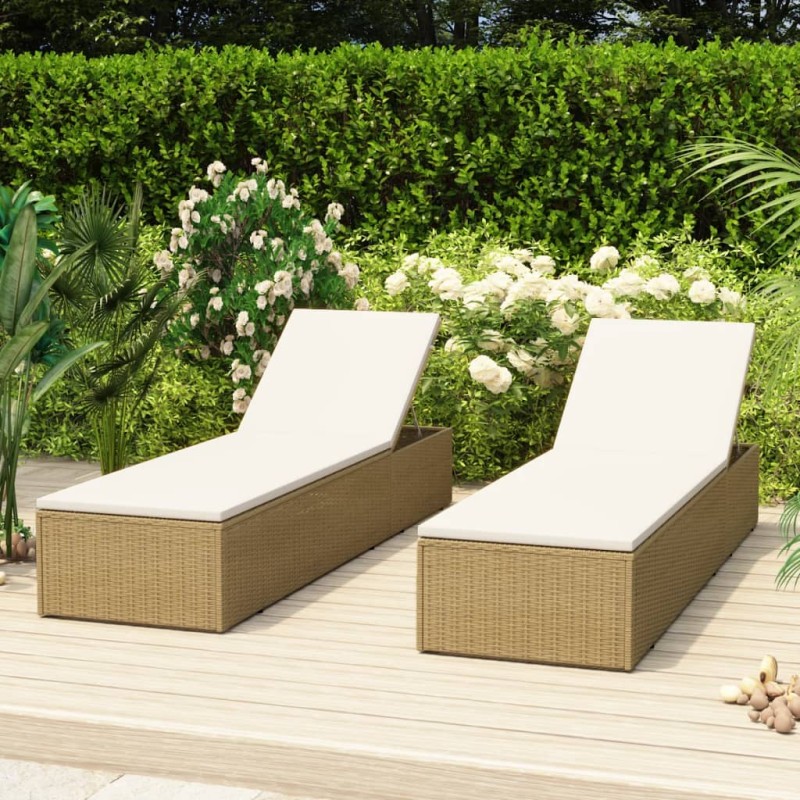 vidaXL Tumbona de ratán sintético marrón y blanco crema vidaXL Tumbona de ratán sintético marrón y blanco crema