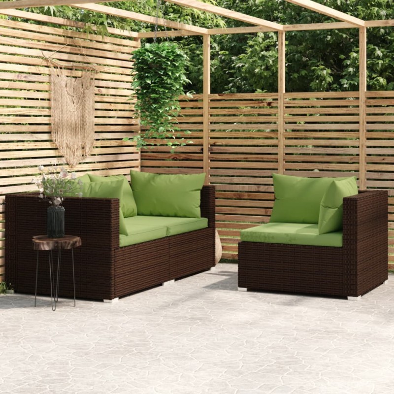 vidaXL Set muebles de jardín 3 piezas y cojines ratán sintético marrón vidaXL Set muebles de jardín 3 piezas y cojines ratán sintético marrón