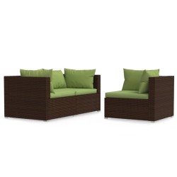 vidaXL Set muebles de jardín 3 piezas y cojines ratán sintético marrón