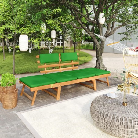 vidaXL Banco de jardín con cojines 2 en 1 190 cm madera maciza acacia