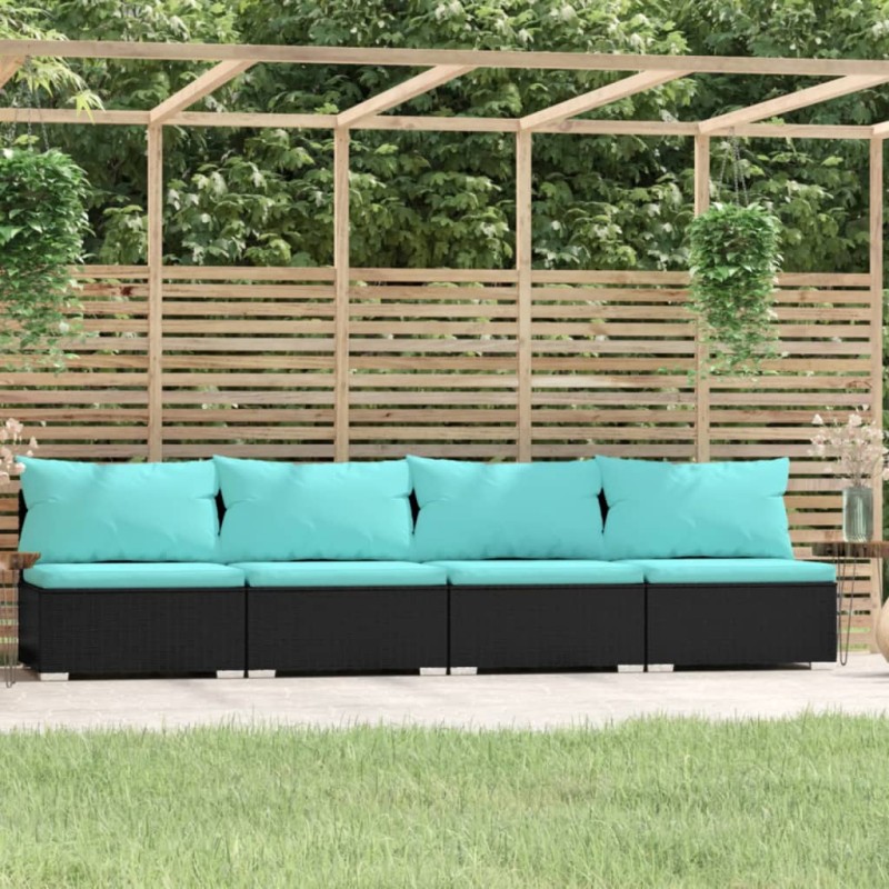 vidaXL Sofá de 4 plazas con cojines ratán sintético negro vidaXL Sofá de 4 plazas con cojines ratán sintético negro