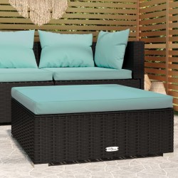 vidaXL Reposapiés de jardín con cojín ratán sintético gris 70x70x30 cm