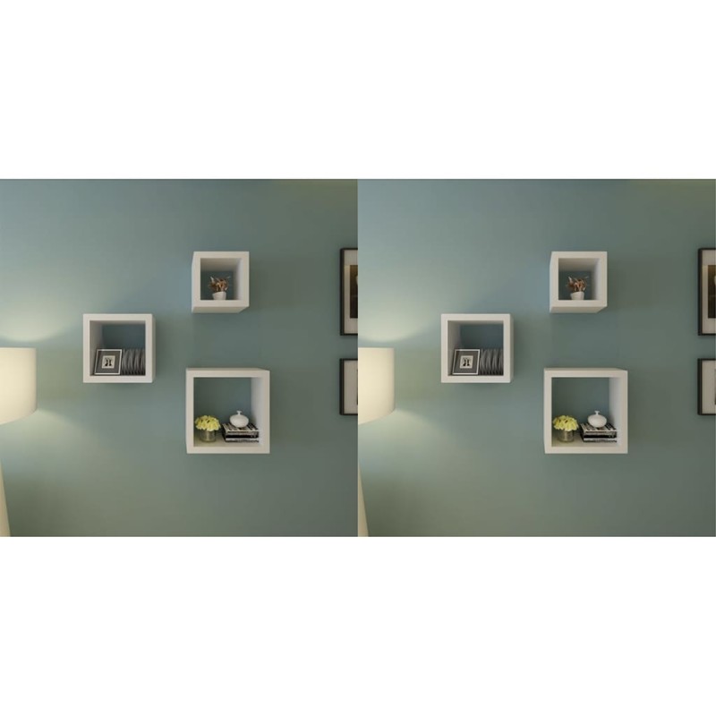 vidaXL Estantería de cubos para pared 6 unidades blanco