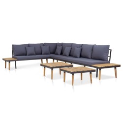 vidaXL Juego muebles de jardín 7 plazas y cojines madera maciza acacia