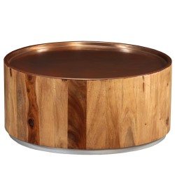 vidaXL Mesa de centro de madera maciza de sheesham y acero 68 cm